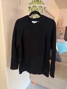 Calvin Klein Black Ribbed Crewneck Sweater with Metal Logo